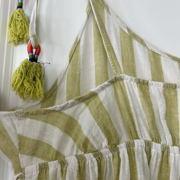 Cynthia Rowley Green Striped Dress/Beach Cover w Convertible Tassel Ties - Picture 11 of 12